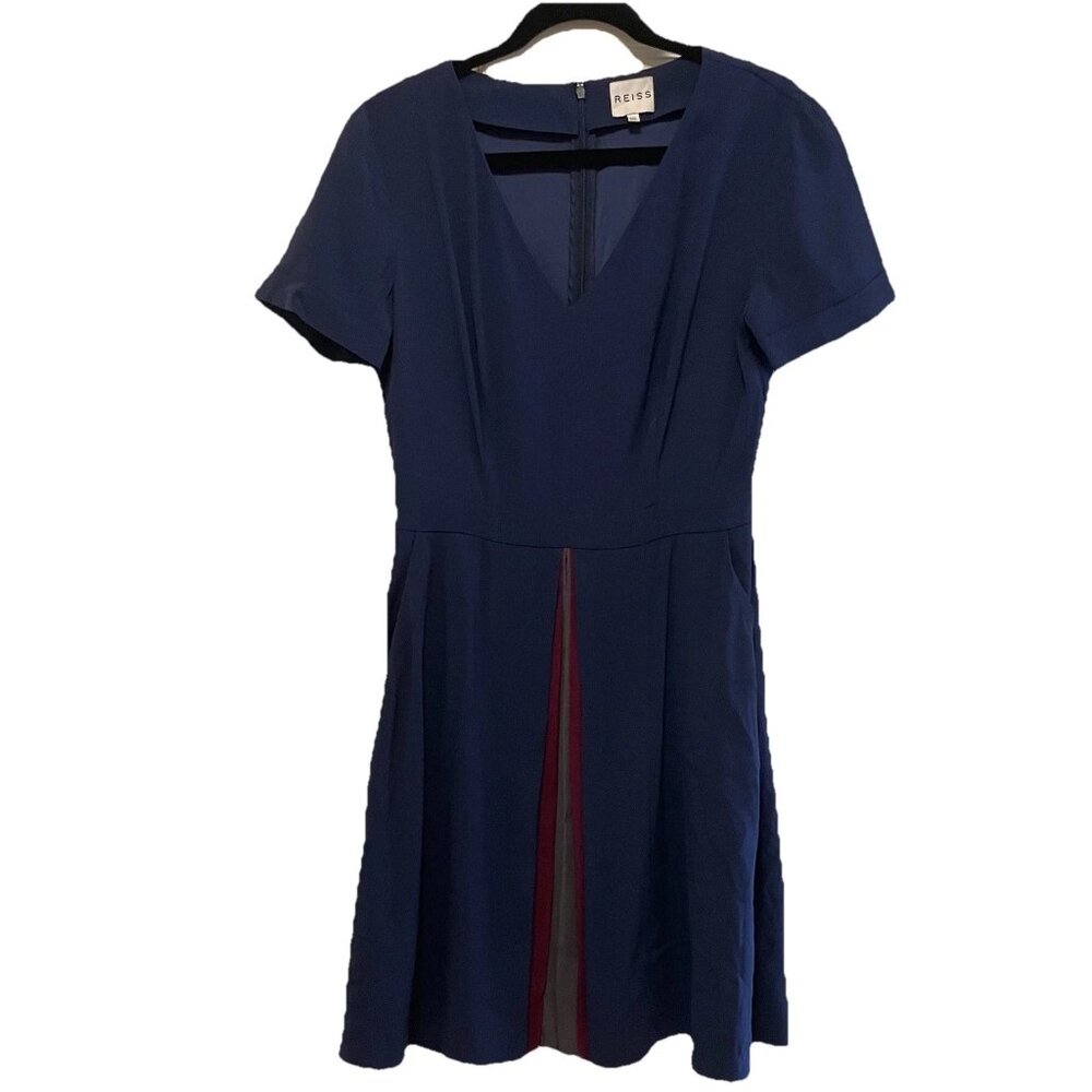REISS Royal Blue Plum Gray Pleated Elva Dress Sz 6 - Picture 2 of 10